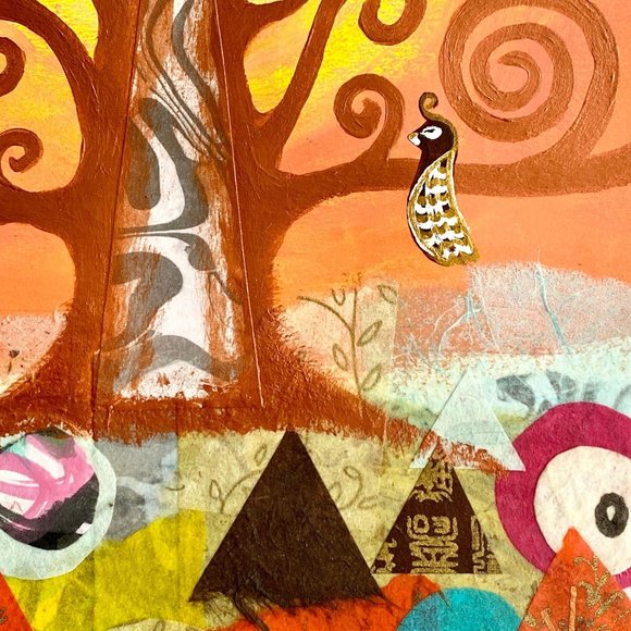 Original Art “Tree of Life” Mixed Media Artwork Acrylic Collage Painting 11"x14" - Picture 4 of 10